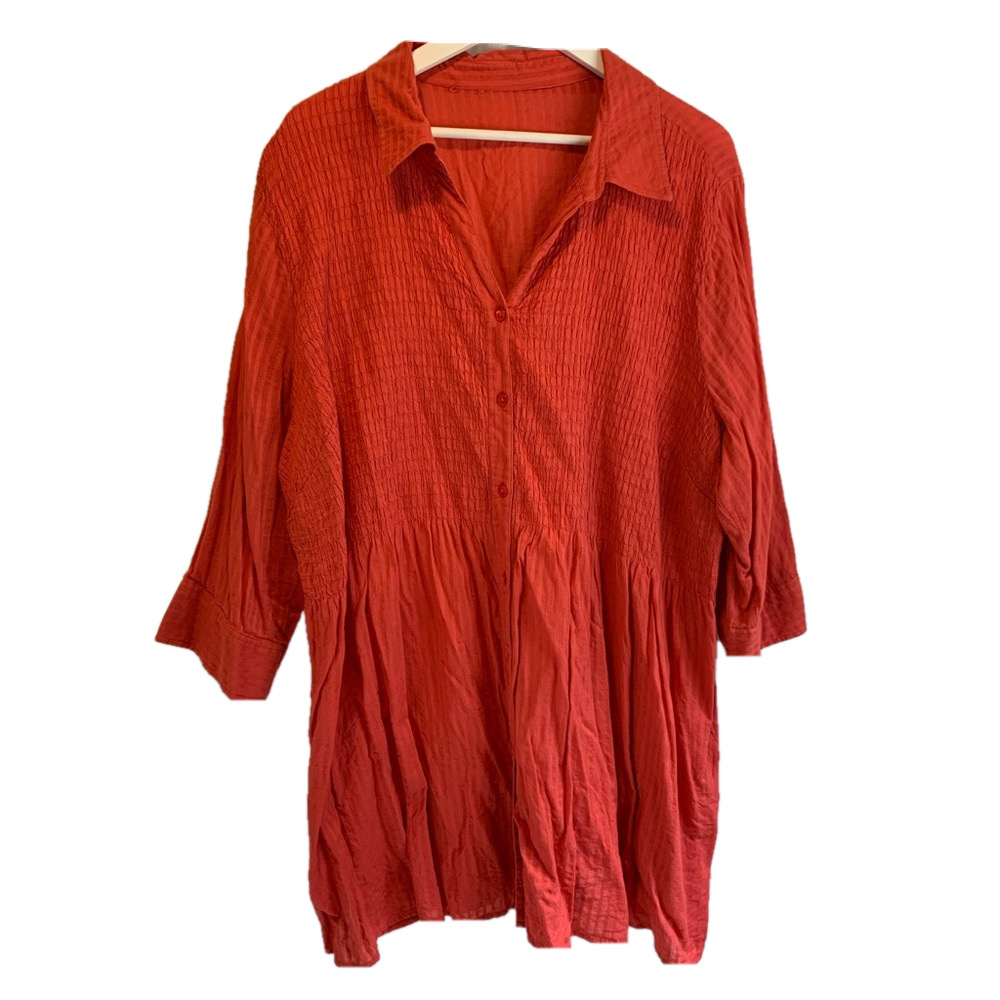 Woman Within 3X Rust Orange Crinkle Gauze Tunic Blouse Plus Size Boho